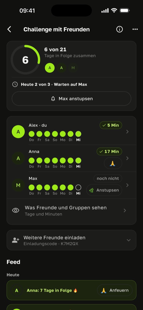 Täglich auf dem Nagelbrett stehen mit Freunden: eine Challenge in Sadharo bei 6 von 21 Tagen in Folge zusammen