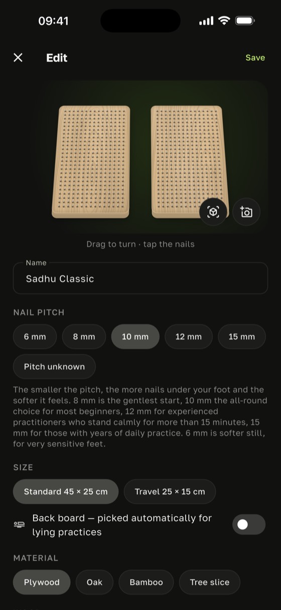 Setting your sadhu board's nail spacing, from 6 to 15 mm, in the Sadharo board editor, with a hint on who each one suits