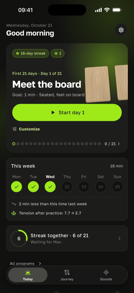 The First 21 Days beginner program for the sadhu board in the Sadharo app