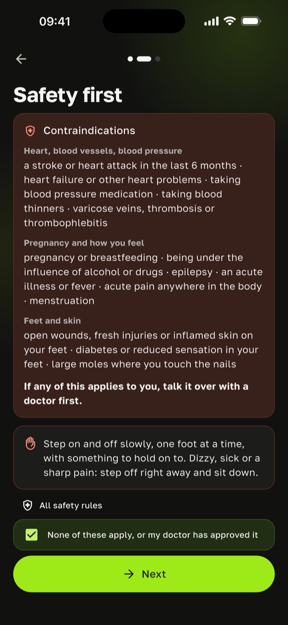 Who shouldn't lie on nails: the Sadharo contraindications checklist, which applies to lying on a back board too