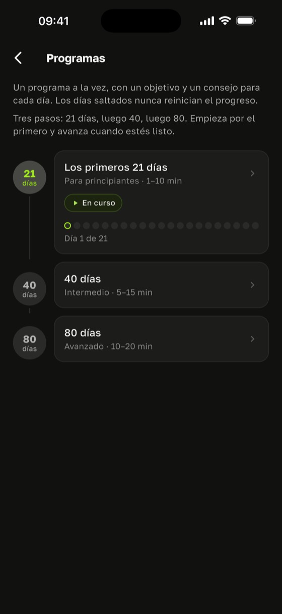 Programas de Sadharo: cuánto tiempo estar en la tabla sadhu, de 1–10 minutos en 21 días a 10–20 minutos en 80 días