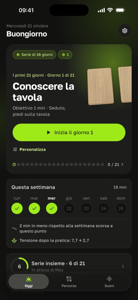 Schermata principale con il giorno del programma e la settimana