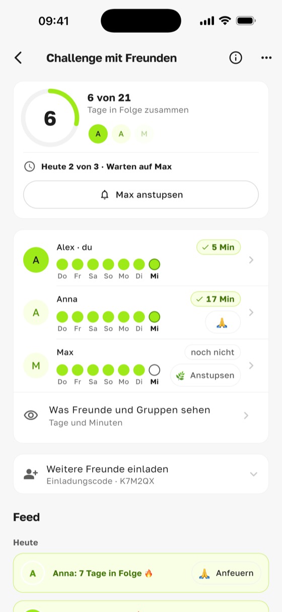 Täglich auf dem Nagelbrett stehen mit Freunden: eine Challenge in Sadharo bei 6 von 21 Tagen in Folge zusammen