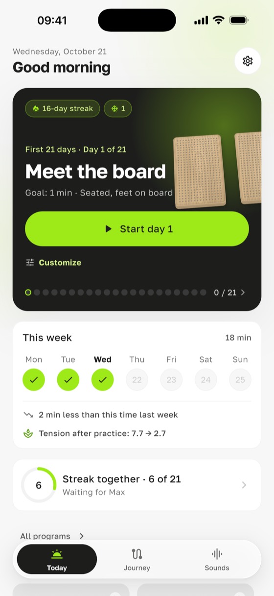 The First 21 Days beginner program for the sadhu board in the Sadharo app