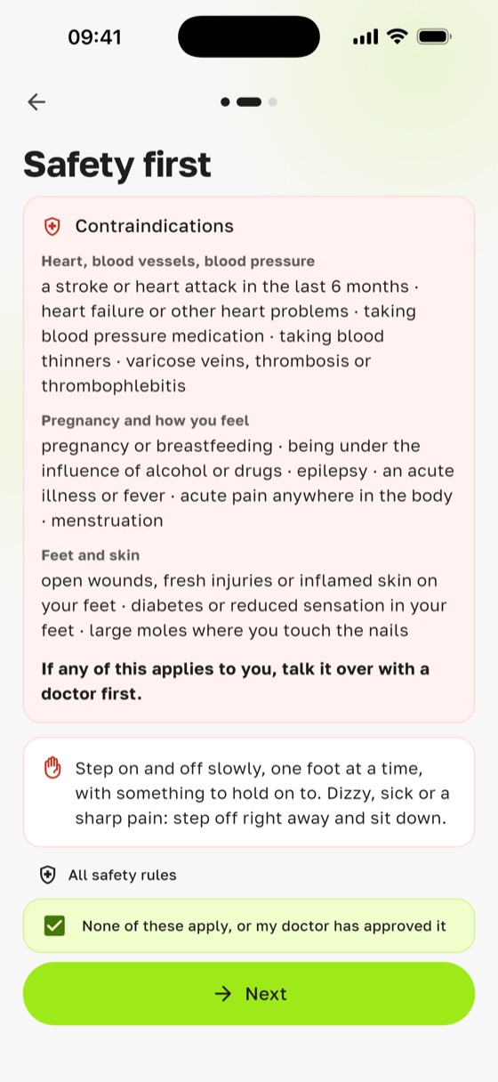 Who shouldn't lie on nails: the Sadharo contraindications checklist, which applies to lying on a back board too