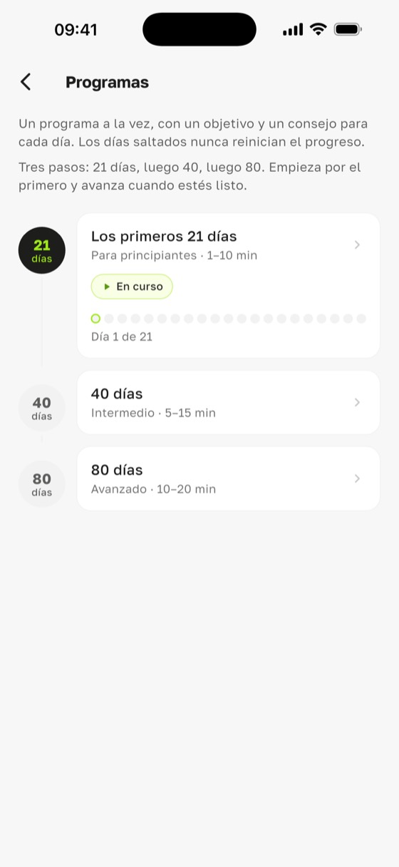 Programas de Sadharo: cuánto tiempo estar en la tabla sadhu, de 1–10 minutos en 21 días a 10–20 minutos en 80 días
