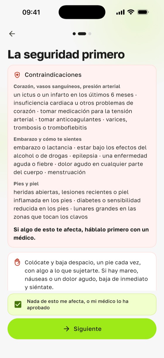 Contraindicaciones de la tabla sadhu en Sadharo: corazón, vasos sanguíneos y presión arterial, embarazo y cómo te sientes