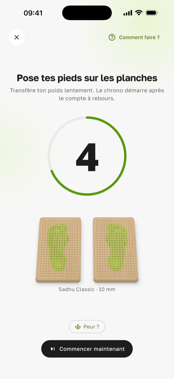 Compte à rebours de Sadharo avant de monter sur la planche à clous : « Pose tes pieds sur les planches »