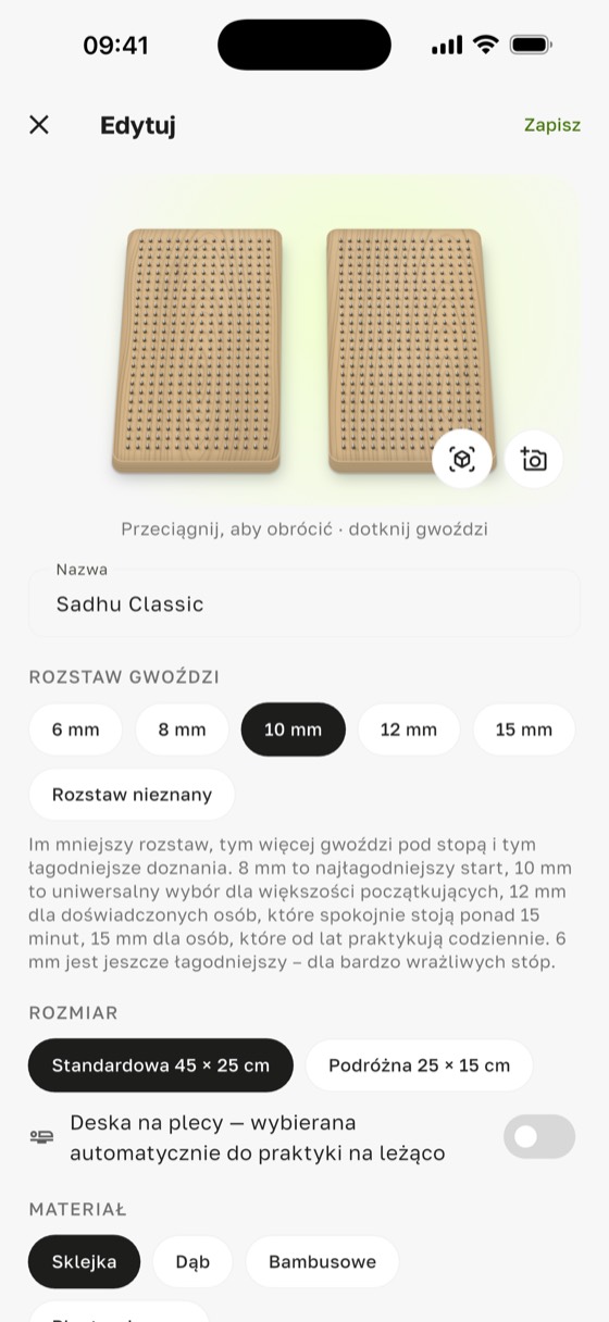 Edycja deski w Sadharo: rozstaw gwoździ od 6 do 15 mm, podpowiedź, jaką deskę sadhu wybrać, i rozmiar deski