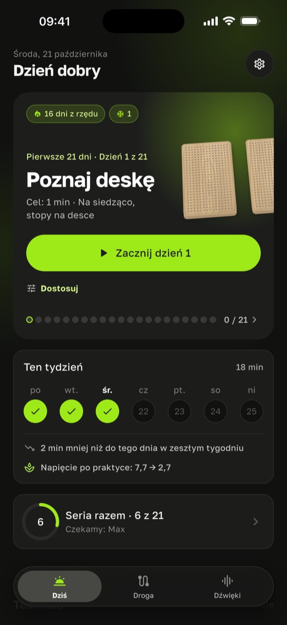Ekran główny z dniem programu i tygodniem