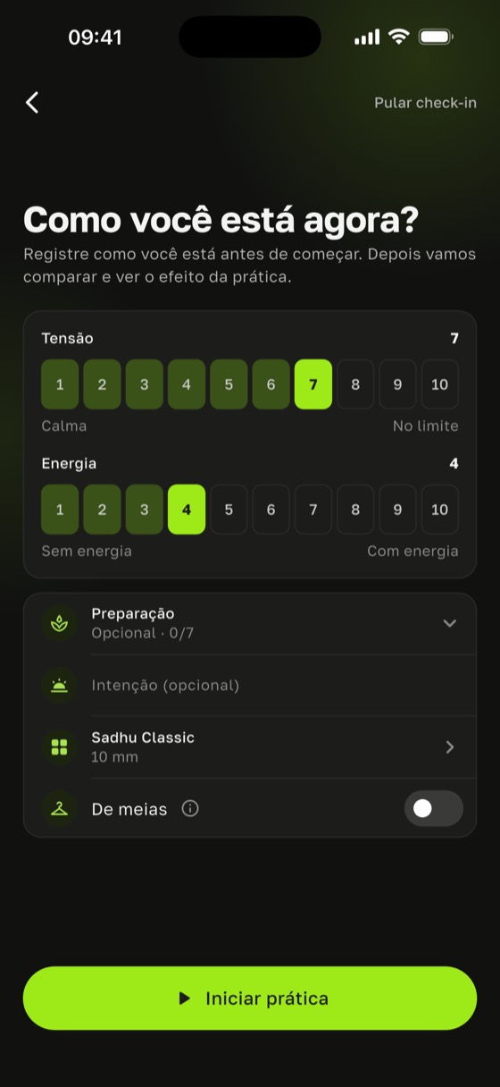 Tela “Como você está agora?” com as escalas de tensão e energia