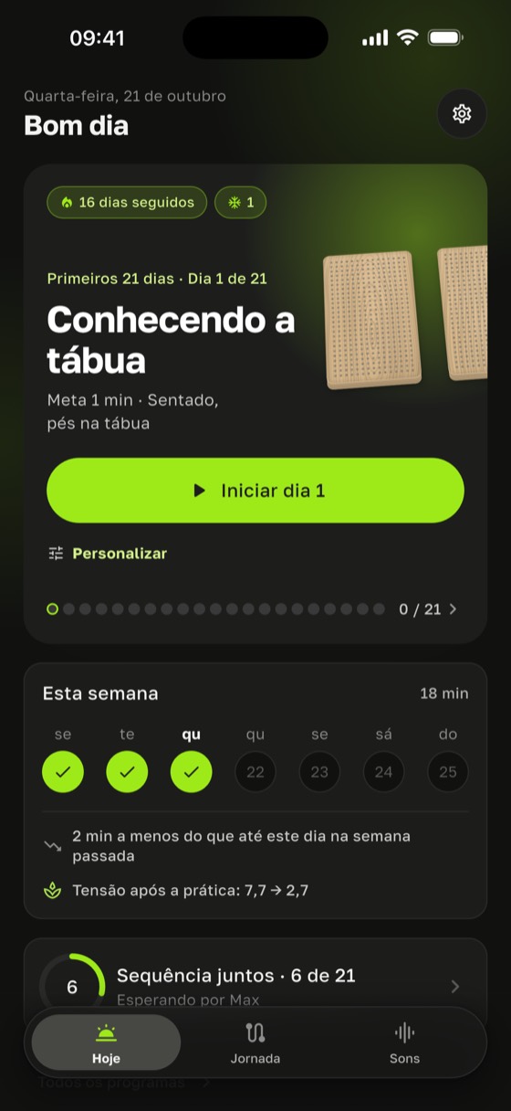 Tela inicial com o dia do programa e a semana