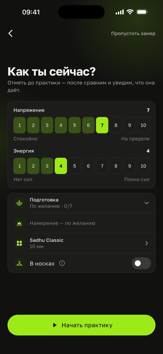 Экран «Как ты сейчас?» со шкалами напряжения и энергии