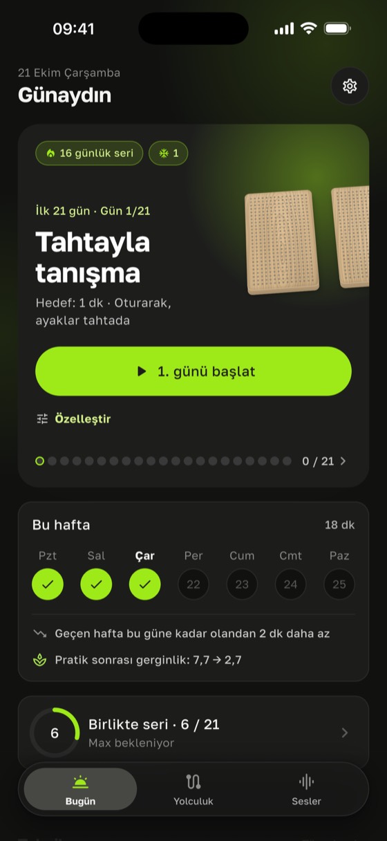 Program günü ve haftayla ana ekran